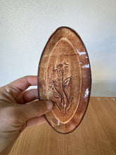 Load image into Gallery viewer, Hand-Carved Brown Floral Trinket Tray

