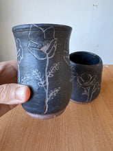Load image into Gallery viewer, *Set of 2* Black Hand-Carved Floral Tumblers
