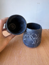 Load image into Gallery viewer, *Set of 2* Black Hand-Carved Floral Tumblers
