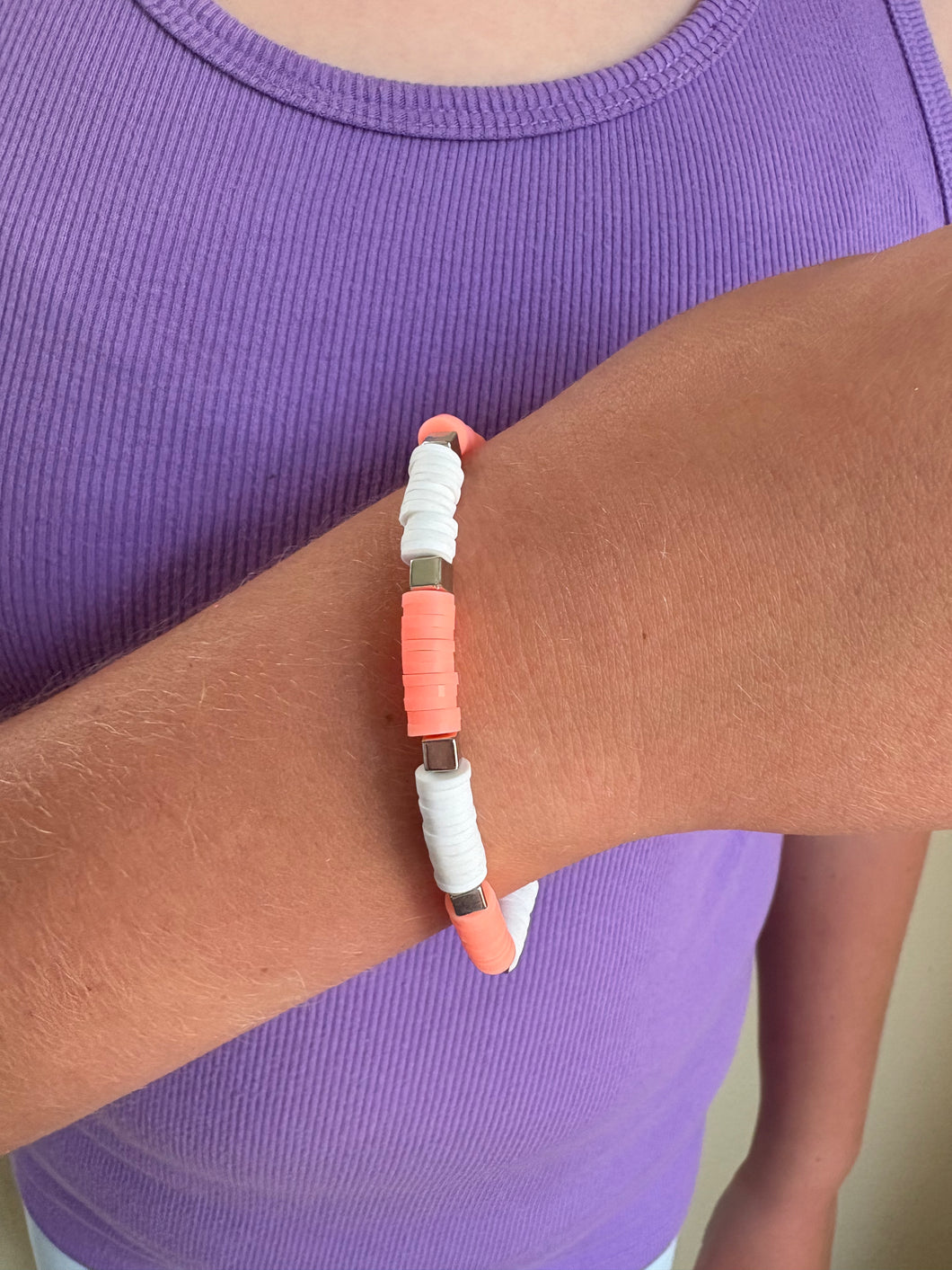 Peach & White Adult Bracelet (Made by Ellyn)